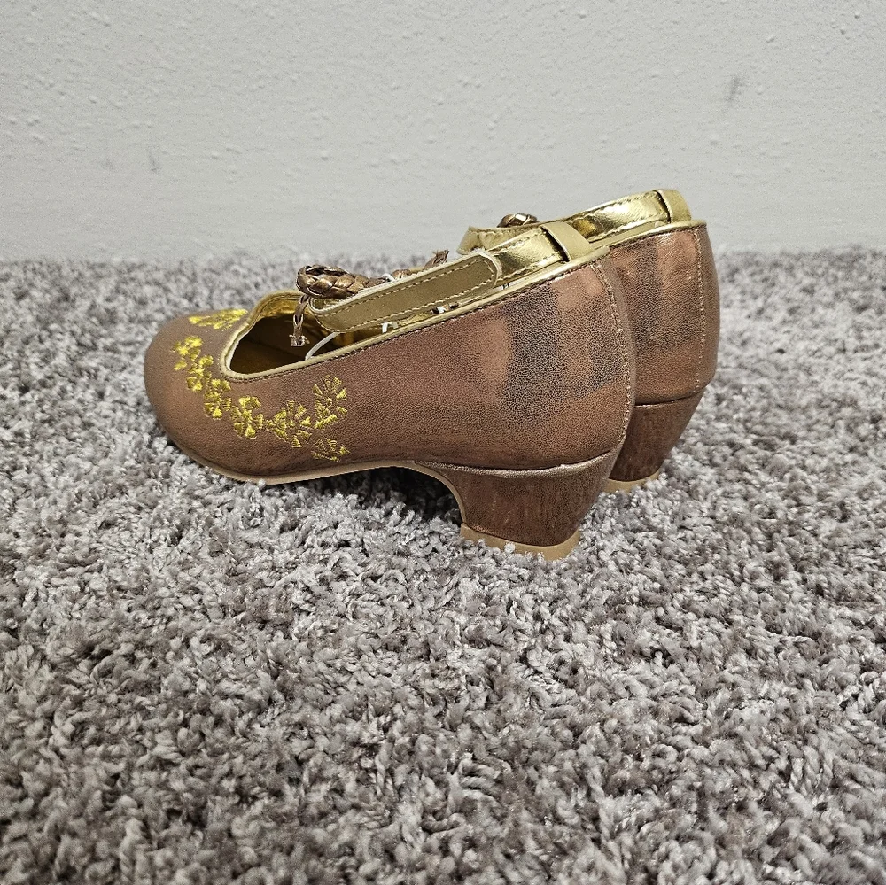Disney Elena of Avalor Girls Dress Shoes Gold Embroidered Princess Heels Size 13